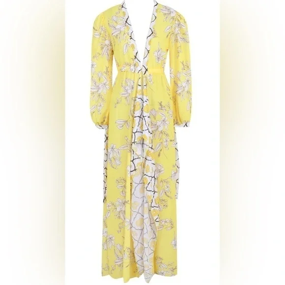 Elegant Bohemian Floral Tropical Print Long Sleeve Maxi Swimsuit Coverup Kimono - Picture 10 of 13